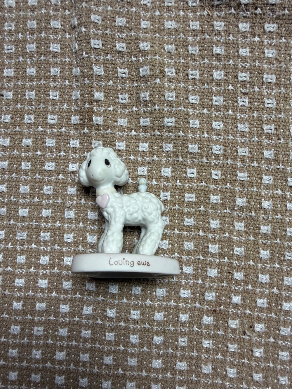 Precious Moments White Ceramic Lamb Figurine with Pink Heart